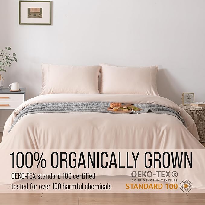 Bella Coterie Luxury Bamboo Viscose Queen Size Sheet Set | 100% Organically Grown | Ultra Soft | Cooling for Hot Sleepers | 18" Deep Pocket [Champagne]