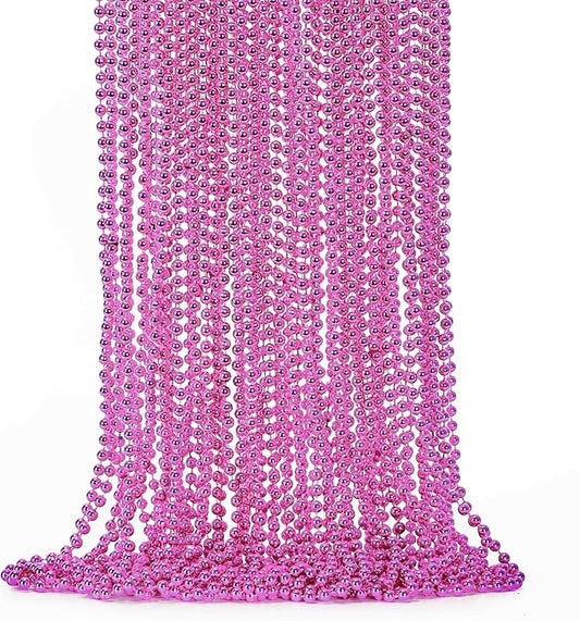 24PCS Bead Necklace, Breast Cancer Awareness Beaded Necklaces Stuff, 33" Mardi Gras Beads Necklace Costume, Festival Parade Throw Accessories for Wedding Birthday Gender Reveal Party Events Supplies
