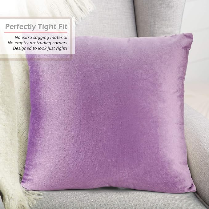 Nestl Throw Pillow Inserts Pack of 2 with Velvet Soft Solid Decorative Square Throw Pillow Covers Set for Sofa Couch Car Bedroom with 20X20 Throw Pillows Inserts with Cushion Covers, Lavender