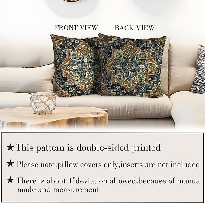 Boho Throw Pillow Covers 24x24 inch Set of 2,Boho Vintage Carpet Pattern Antique Ethnic Decor Double Sided Pattern Cushion Cover Soft Pillow Case Living Sofa Room Bed Square Pillow Cover