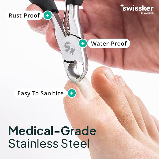 Swissker by Swissklip Heavy Duty Toenail Clippers for Men and Women – Professional Ergonomic Large Toe Nail Cutter & Trimmer for Thick Nails Seniors, Long Handle Toe Nail Clipper – 3 Pack