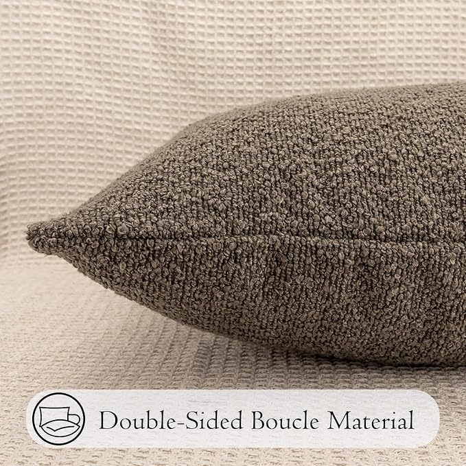 JoraLion 12x24 inch Boucle Lumbar Pillow Cover, Dark Brown Woven Texture Neutral Long Pillow Cover Breathable Cushion Case for Couch Sofa Bed Living Room Home Decor (Cover Only)