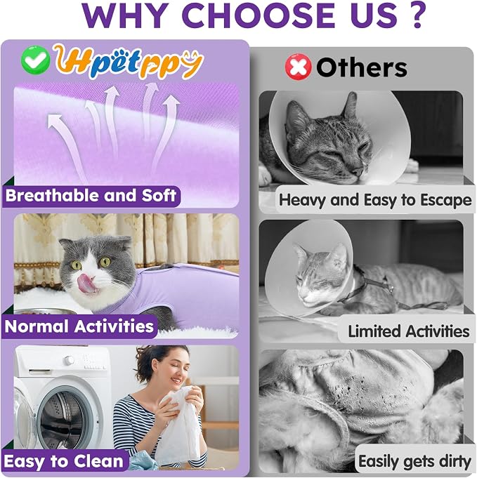 Hpetppy Cat Recovery Suit, Breathable Cat Surgery Recovery Suit Female, Cat Onesie for Cats After Surgery Spay Surgical Abdominal Wound Skin Diseases Cone of Shame Alternative Purple(M)