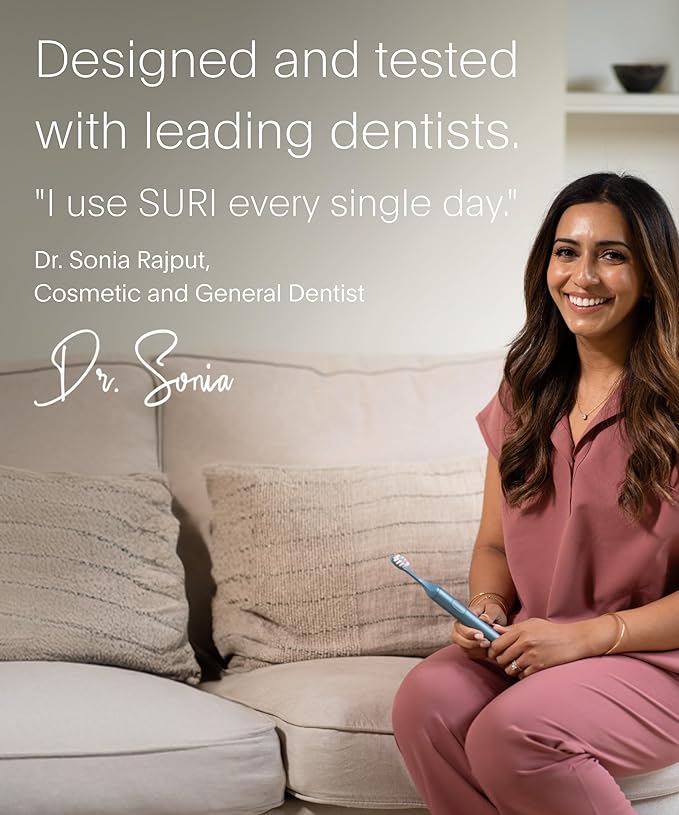 SURI 1.0 Sonic Electric Toothbrush | 1 Month+ Battery | Designed in California | Electric Toothbrush for Adults | Travel Toothbrushes | Tooth Brush | Blue