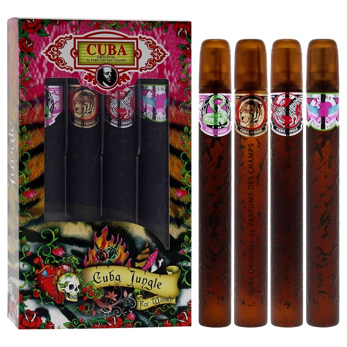 Cuba Jungle 4 Pieces Gift Set for Women, (Snake + Tiger + Zebra + Heartbreaker 4×1.17 Ounce Eau de Parfum Spray)