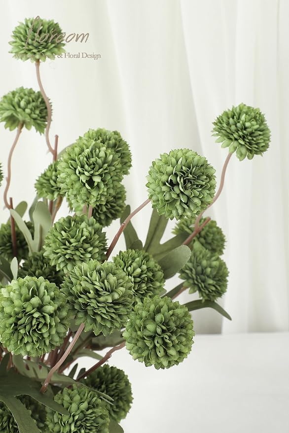 5pcs Olive Green Faux Silk Mums Artificial Flowers, Bulk Fake Small Mini Chrysanthemums with Stems for DIY Wedding Centerpieces Floral Arrangements Vase Fillers Home Decorations