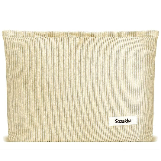 ZLFSQR Corduroy Makeup Bag for Women Small Corduroy Cosmetic Bag Large Cute Travel Makeup Pouch for Purse White Cloth Cosmetic Pouch Zipper Storage Organizer Canvas Toiletry Bags