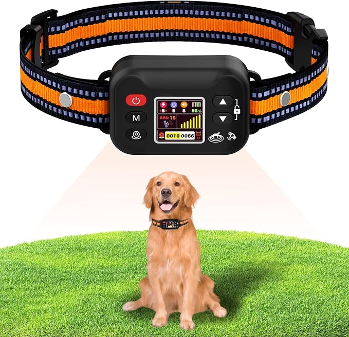 GPS Dog Collar, Wireless Electric Dog Fence Collar with 3 Correction Modes IP67 Waterproof for Pets Over 15 Lbs Outdoor Use Only