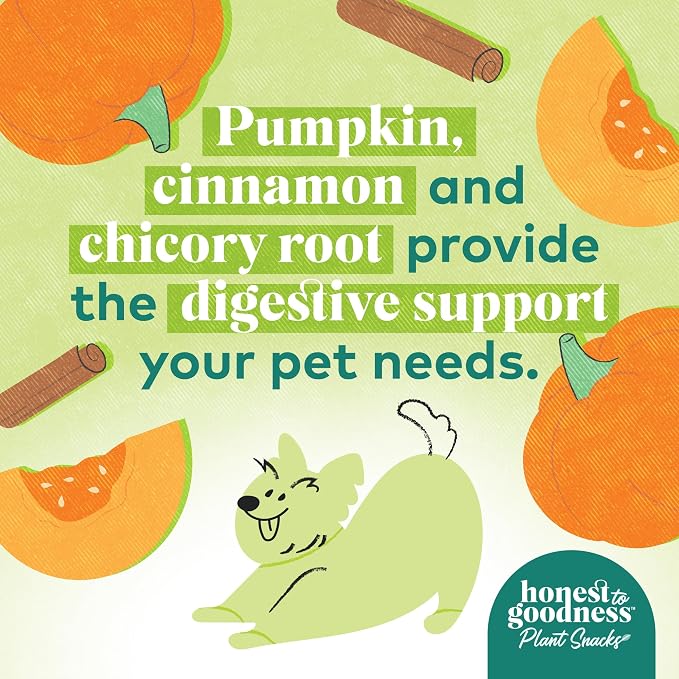 Honest to Goodness Plant Snacks Pumpkin & Cinnamon Dog Treats, 8 oz | Crunchy, Plant-Based, Mellow Belly Digestion Support, Enriched with Omega 3 Fatty Acids, Fortified with Postbiotics, USA Made