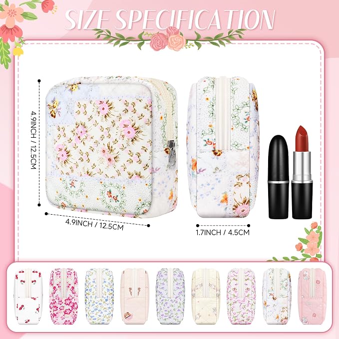 Likesing Quilted Period Bag, Period Pouches for Teen Girls Womens, Portable Floral Print Sanitary Napkin Storage Bag Feminine Emergency Tampon Pad Pouch(Blue Floral Clash)