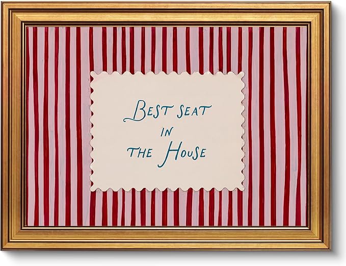 Funny Bathroom Wall Art, Vintage Gold Framed Best Seat in the House, 12x16 | Red striped canvas with Best Seat in the House quote, rustic farmhouse decor for bathroom, living room, bedroom or entryway