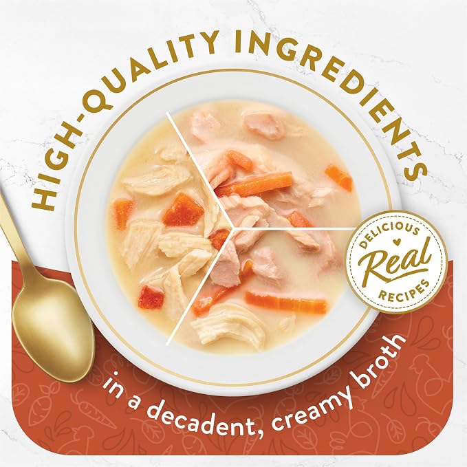 Purina Fancy Feast Broths Creamy Wet Cat Food, 1.4 oz, 12 Pouches | Variety Pack with lickable broth topper. Contain no by-products, artificial flavors, colors or preservatives