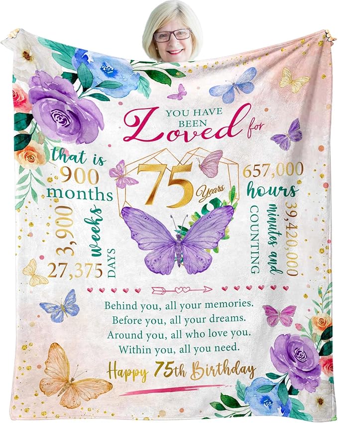 75th Birthday Gifts for Women, Gifts for 75 Year Old Woman, 75 Year Old Birthday Present for Women, 1951 Bday Present for Woman, 75th Bday Decorations for Female Throw Blanket 50"X60"