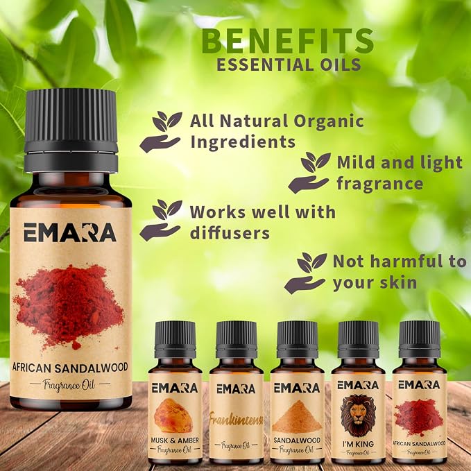 EMARA All Natural Earthy Sandalwood Essential Oil for Diffusers, Skin Care, Aromatherapy Fragrance Oil, Organic Therapeutic Grade 15 mL (1/2 fl oz)