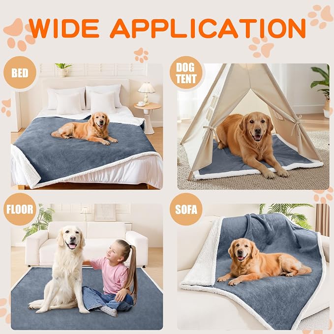 Smiry Waterproof Blanket Throw, Reversible Dog Blanket for Sofa Couch Bed | Soft Leakproof Sherpa Fleece, Washable Furniture Couch Protector for Large Dogs Cats, 60"x80", Grey/White