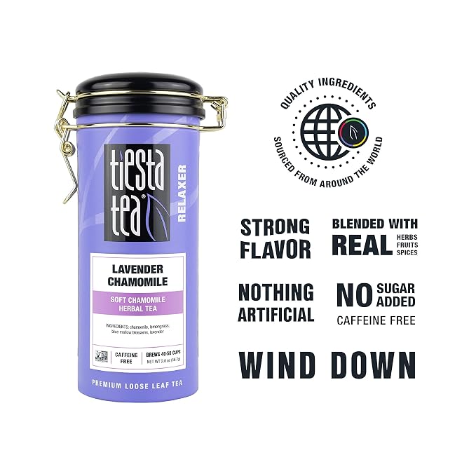 Tiesta Tea - Lavender Chamomile | Loose Leaf | Soft Chamomile Herbal Tea | Premium Non-Caffeinated Blend | Make Hot or Iced & Brews Up to 50 Cups | 12 Ounce Refillable Tin, Pack of 6