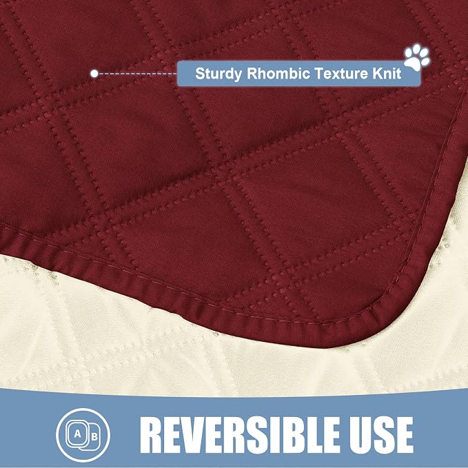 Smiry Waterproof Reversible Pet Couch Covers for Dogs | Pet Friendly, Soft Fabric, Washable Sofa Furniture Protector for Dogs Cat Kids, Checkered (30"x70", Wine Red/Beige)
