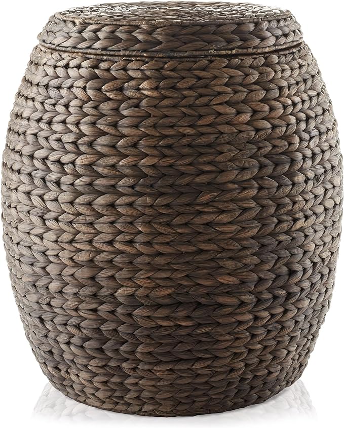 Casafield Round Storage Basket with Lid - Espresso Dark Brown, Handwoven Hyacinth Organizer for Laundry, Blanket, Plants, Bedroom, Living Room, Office