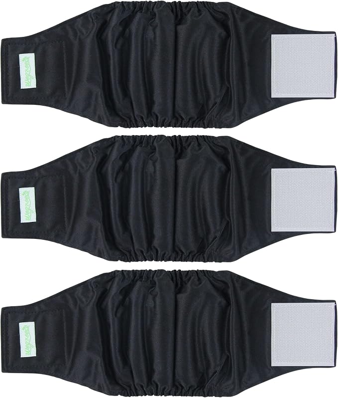 Wegreeco Washable Male Dog Belly Wrap - Pack of 3 - (Black, Black, Black, Large)