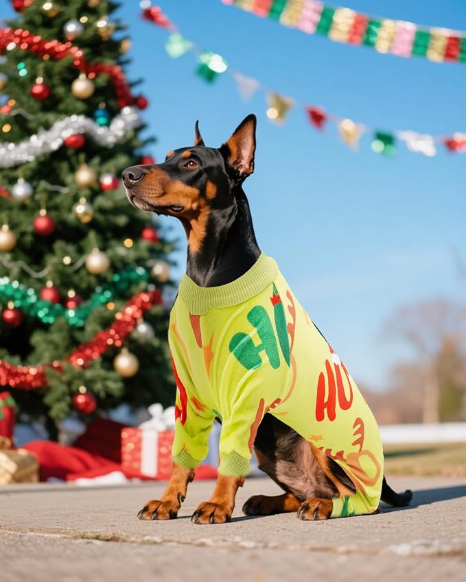 PET SHOW 4 Pack Christmas Fleece Dog Pajamas Warm for Extra Large Dogs | Soft stretchy dogs onesies,boy girl pjs with sleeve,holiday jumpsuit costume for large pets,XXL