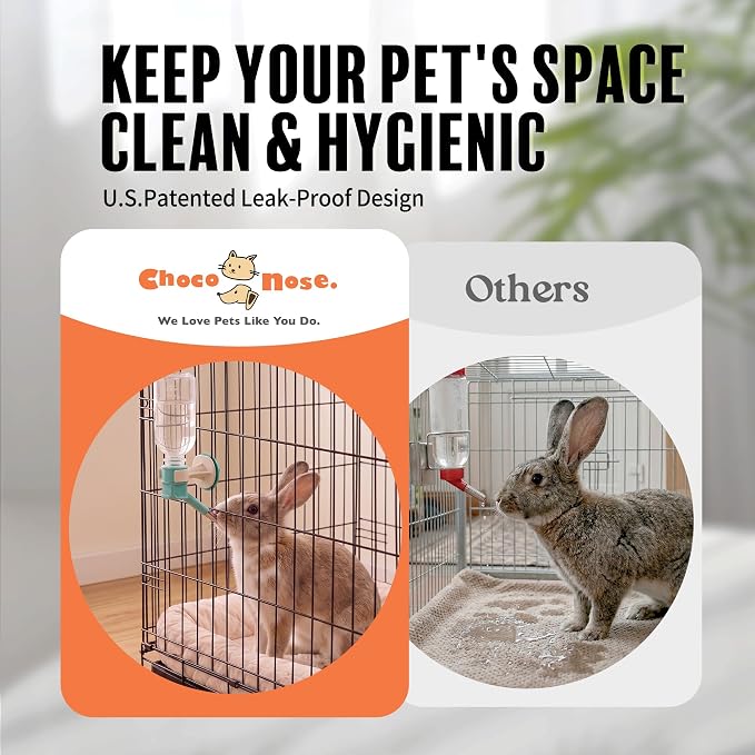 Choco Nose Patented No-Drip Water Bottle/Feeder for Puppies/Toy-Small Breed Dogs/Rabbits/Cats/Chinchillas and Other Small Pets and Animals - for Cages or Crates 10.2 oz. Nozzle 13mm, Aqua (C528)