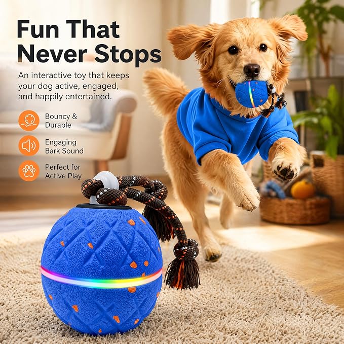Interactive Dog Toy, with Birdsong Smart Herding Toy for Dogs E-TPU Material, IPX7 Waterproof, Blue