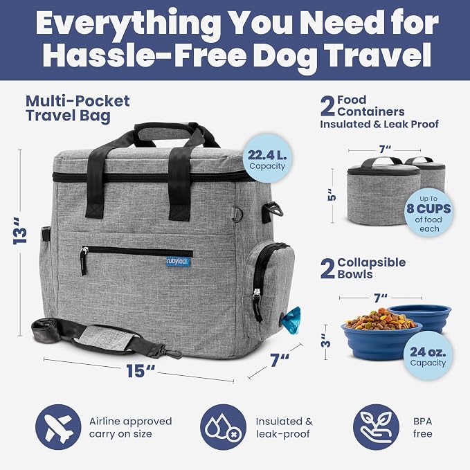 Rubyloo Original Doggy Bag™ Dog Travel Bag for Supplies with Travel Bowls