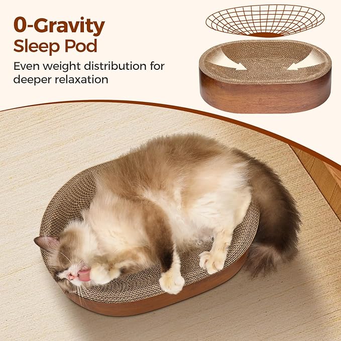 ComSaf Cat Scratcher Bed, Oval Cardboard Scratch Pad Bowl for Indoor Cats | Cat Scratching Board, Corrugated Cardboard Surface, Deep Nest Lounger, Furniture Protection, Resting Spot, Claw Care