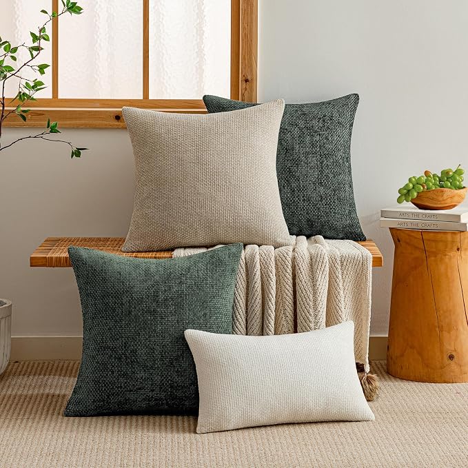 a moment Christmas Dark Green Chenille Throw Pillow Covers 12x20 Inch Pack of 2 Modern Decorative Throw Pillow Covers Farmhouse Cross Covers Home Decor for Sofa Bedroom Living Room