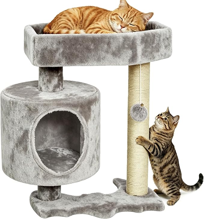 BEWISHOME Cat Tree with Scratching Post, Cat Tower for Indoor Cats | Cat Trees with Cat Bed for Adult Cat or kitten, Cat Condo and Cat Toy Balls Playful, Gray MMJ97G