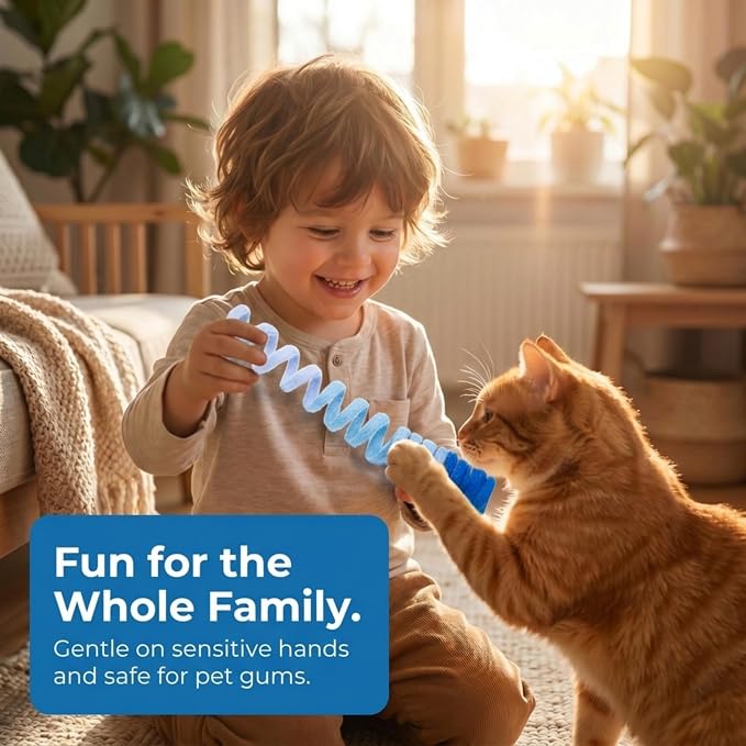 Glaciart One Felt Spring Cat Toy – 3 Pcs Soft Fuzzy Enrichment 100% Natural Wool - Interactive Stretchable Play Cat Toy Set - Safe for Pets, Non-AZO Colored Dyes - 30” Long