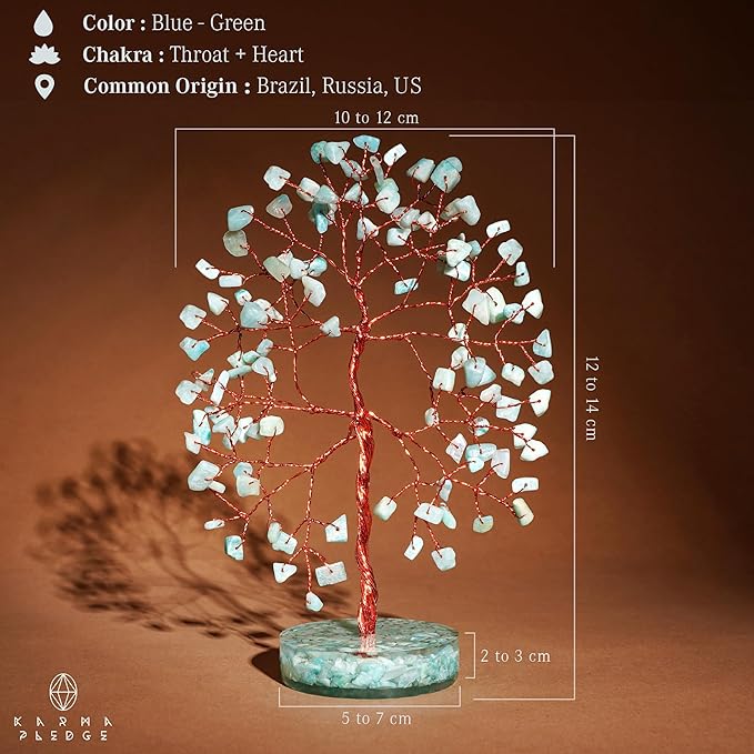 Amazonite Crystal Tree of Life Birthday Gifts for Women, Men, Friends, Handmade Chakra Healing Crystals Tree for Home Office Decor, Positivity, Good Luck, Money, Unique Gifts for Her Mom, Sister, Dad