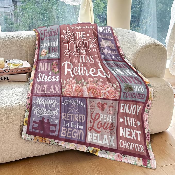 Retirement Gifts for Women 2026, Retirement Blanket 60"x50", Retired Gifts | Pink Retirement Gift for Woman, Happy Farewell Gifts for Coworker, Funny Going Away Throws for Mom, Teacher, Nurse, Female