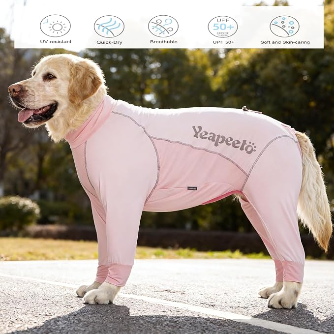 Dog Sun Protection Cooling Suit UPF 50+, Quick-Dry Breathable Jumpsuit for Large & Medium Dogs, Outdoor Dirt-Resistant Shedding Control Pet Apparel (Blush Pink, 5X-Large)