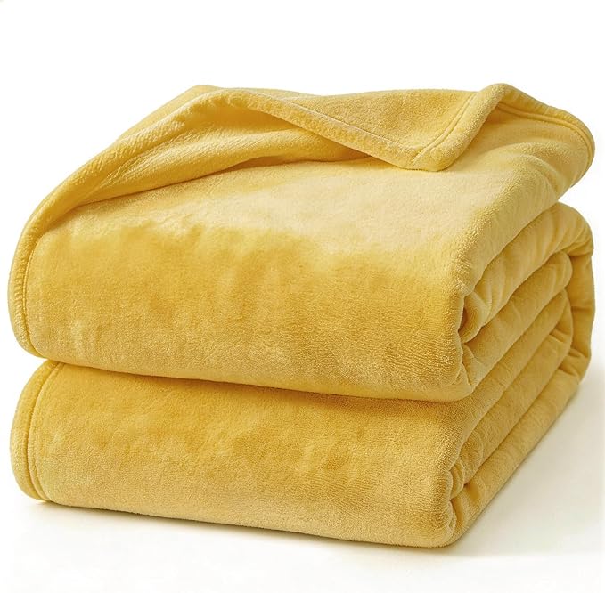 Hansleep Twin Yellow Fleece Blanket, Soft Flannel Bed Blanket | Fuzzy Cozy Blanket 60x80 Inches, Multi-use for Bed, Sofa, Couch, Travel, Camping, All Season Warm Lightweight Cover
