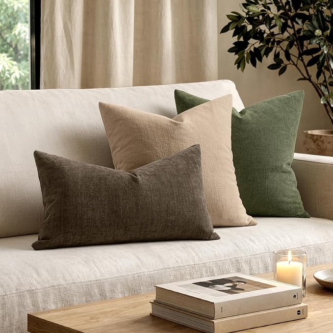 MIULEE Chocolate Brown Chenille Couch Lumbar Throw Pillow Covers, 12x20 | Set of 2, Modern Farmhouse Rustic Style, Decorative Pillowcases for Sofa Living Room Bed, Home Decor