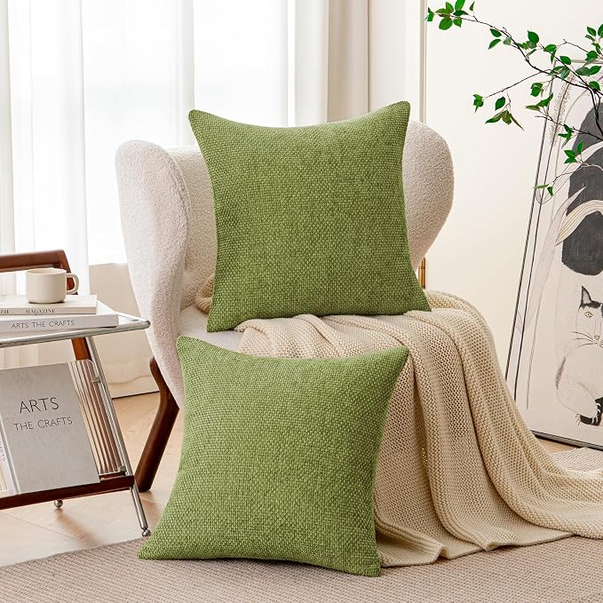 a moment Forest Green Chenille Throw Pillow Covers 16x16 Inch Pack of 2 Modern Decorative Throw Pillow Covers Farmhouse Cross Covers Home Decor for Sofa Bedroom Living Room