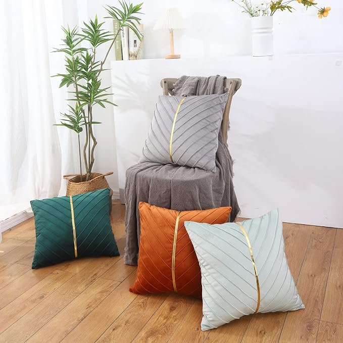 Velvet Throw Pillow Covers 18x18 Pack of 2 Gold Decor Mint Green | Soft Solid Pillow Covers,Modern Luxury Home Decor,for Couch Chair Sofa Bedroom Livingroom,Hidden Zipper,Ideal Gift,Easy Care