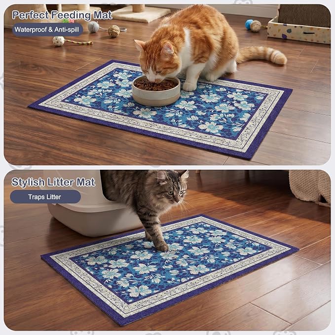 Glittme Cat Litter Mat, 33"x22" Non-Slip Washable Trapping Mat for Cats | Litter Trapping Mat With Thick PVC Coil To Catch Scatter, Soft On Paws And Waterproof Bottom To Protect Floors