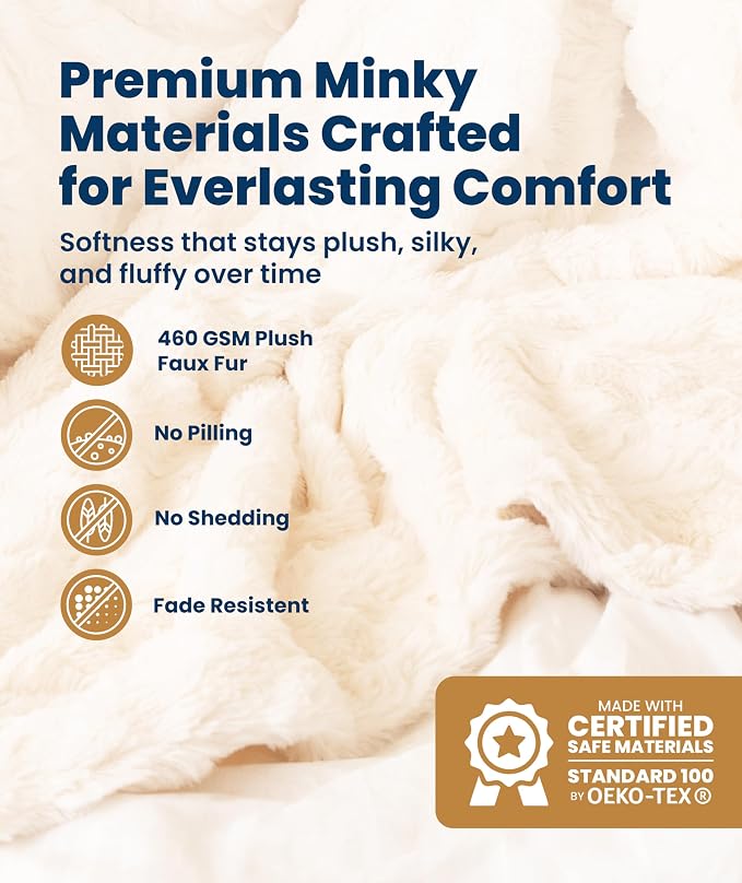 Everlasting Comfort Soft & Comfortable Ivory Faux Fur Throw Blanket for Couch - (50"x65") Minky & Fluffy Fall Blankets & Throws, Plush Fuzzy Cover for Bed, Sofa & Living Room - Cozy Home Decor