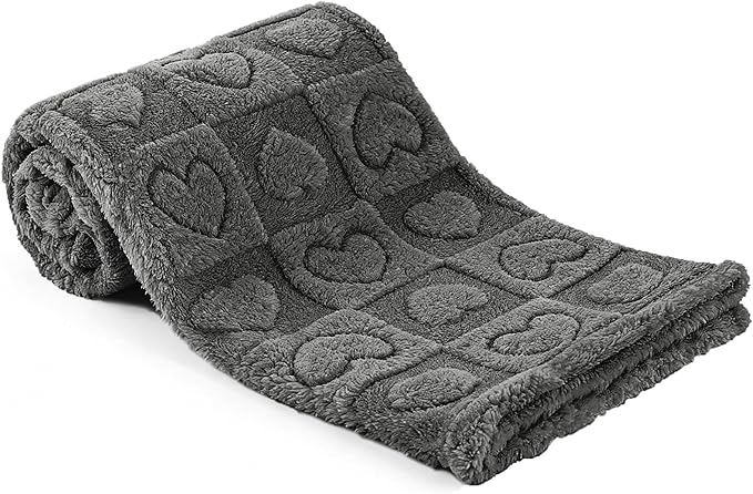 gogobunny Pet Blanket for Dogs Cats, 300GSM Ultra Soft Coral Fleece Blanket, Washable Small Dog Cat Blanket, Calming Crate Mat, Furniture Protector for Couch Bed Car Seat, Grey, 25x35IN