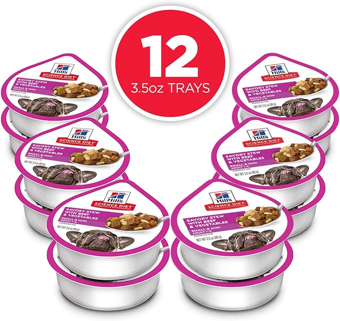 Hill's Science Diet Adult 1-6 Small & Mini Wet Dog Food | #1 Veterinarian Recommended, Beef & Vegetables, 3.5 oz. Trays, 12-Pack