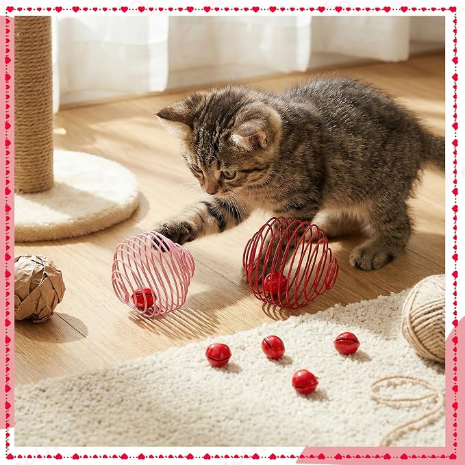 Jecery 5 Pcs Cat Toys Spring,Heart Bel,Pink Red