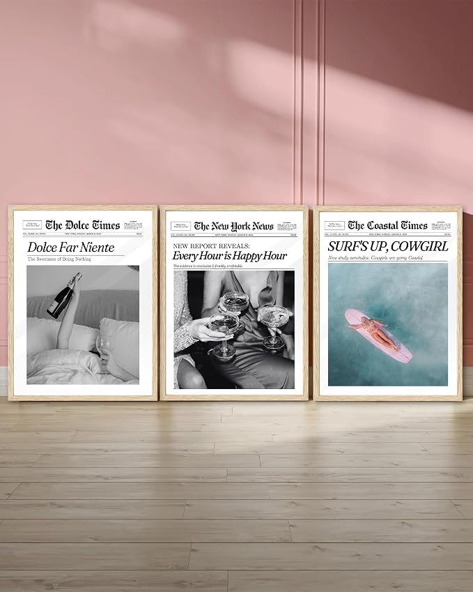 iHery 12x16in Dolce Far Niente Framed Newspaper Wall Art | Natural OAK Wood Frame with Canvas Print, The Sweetness of Doing Nothing Decor for Bedroom, Living Room and Dorm, 1Pack