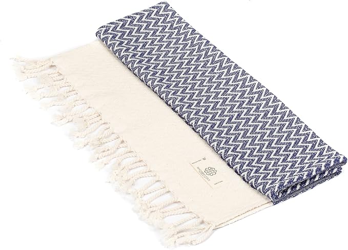 Madamelique Exclusive Hand Towels Set of 2-18 x 40 Inches - Decorative Bathroom Peshtemal Towel for Hand, Face, Hair, Yoga, Tea, Dishcloth, Kitchen and Bath - 100% Pure Cotton (Navy)