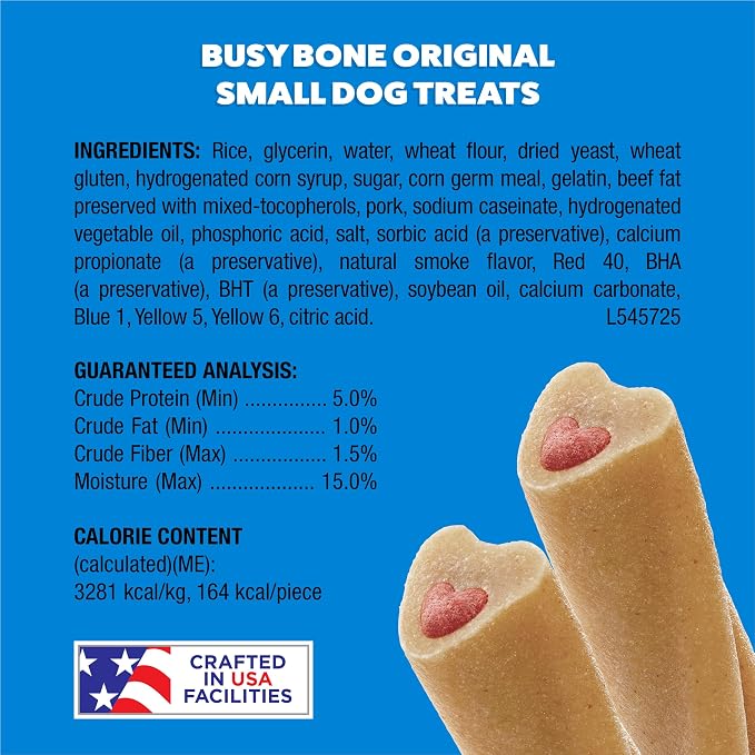 Purina Busy Bone Adult Small Dog Chew Treats, Original, (8) 4 ct Pouches | Rawhide free chew with a real meat center for small dogs up to 35 lbs, long lasting chew that helps clean teeth