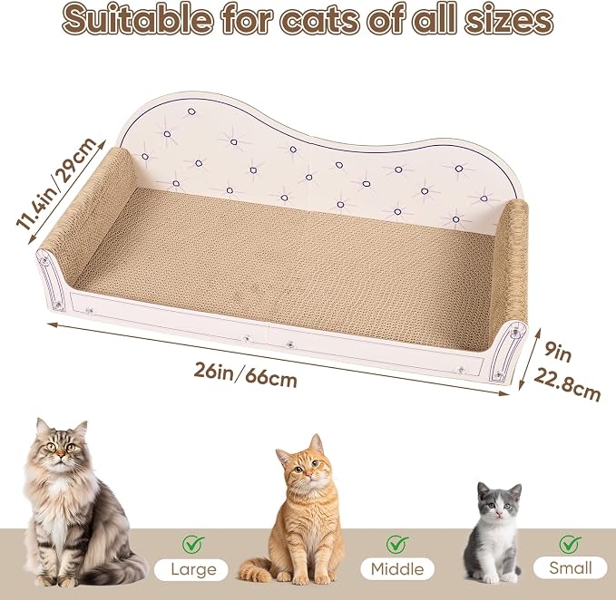 NATUYA 26'' Large Cat Scratcher Couch for Indoor Cats | Cat Scratcher, Sisal Material, Large Size, Cat Bed