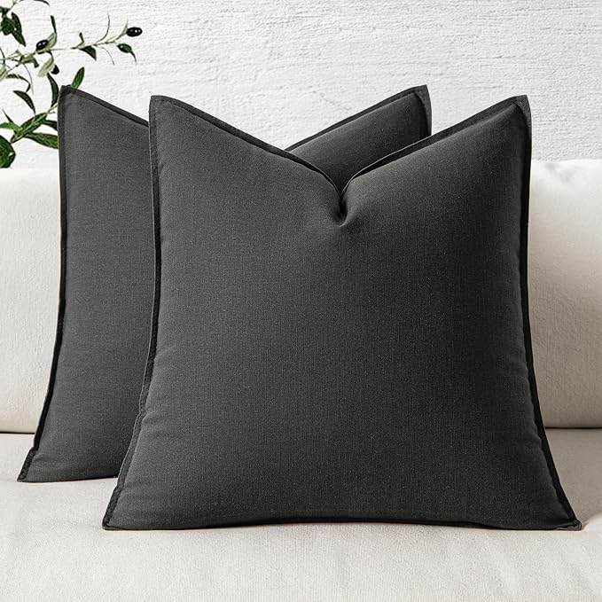 MIULEE Euro Shams Decorative Linen Pillow Covers 24x24 Inch Dark Gray | Pack of 2, Boho Farmhouse Modern Soft Accent Throw Pillows, Neutral Cushion Covers, Home Decor for Bed Sofa Couch Living Room