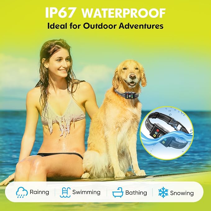 Dog Bark Collar, IP67 Waterproof Anti Barking Training Collar with 8 Adjustable Sensitivity,Rechargeable Bark Shock Collar with Beep Vibration Shock for Large Medium Small Dogs(Outdoor&Indoor)