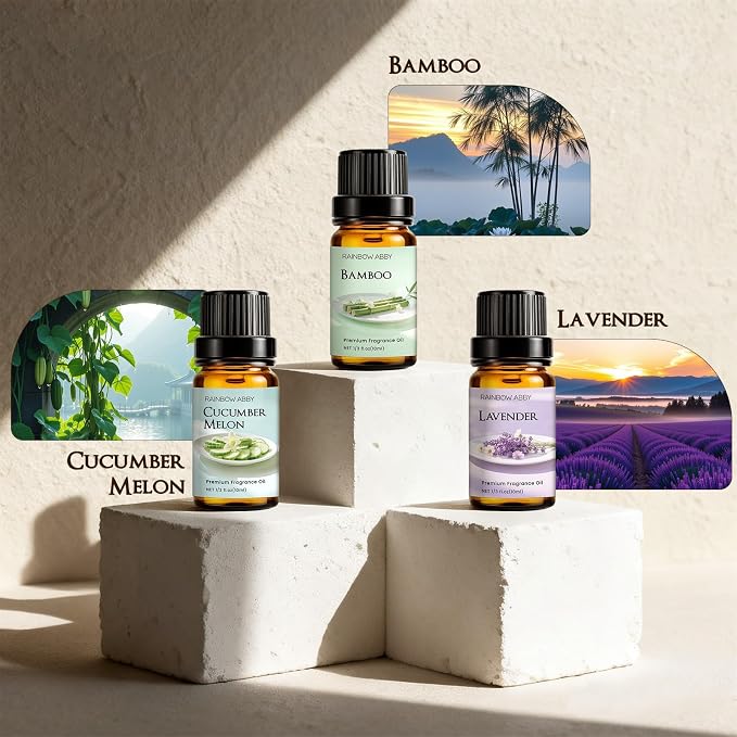 RAINBOW ABBY Tranquil Fragrance Oil Set, Bourbon Vanilla, Cucumber Melon, Lavender, Oakmoss Amber, Bamboo, and Ocean Breeze Candle Scents for Candle Making, Soap Making, Diffuser Oil Scents